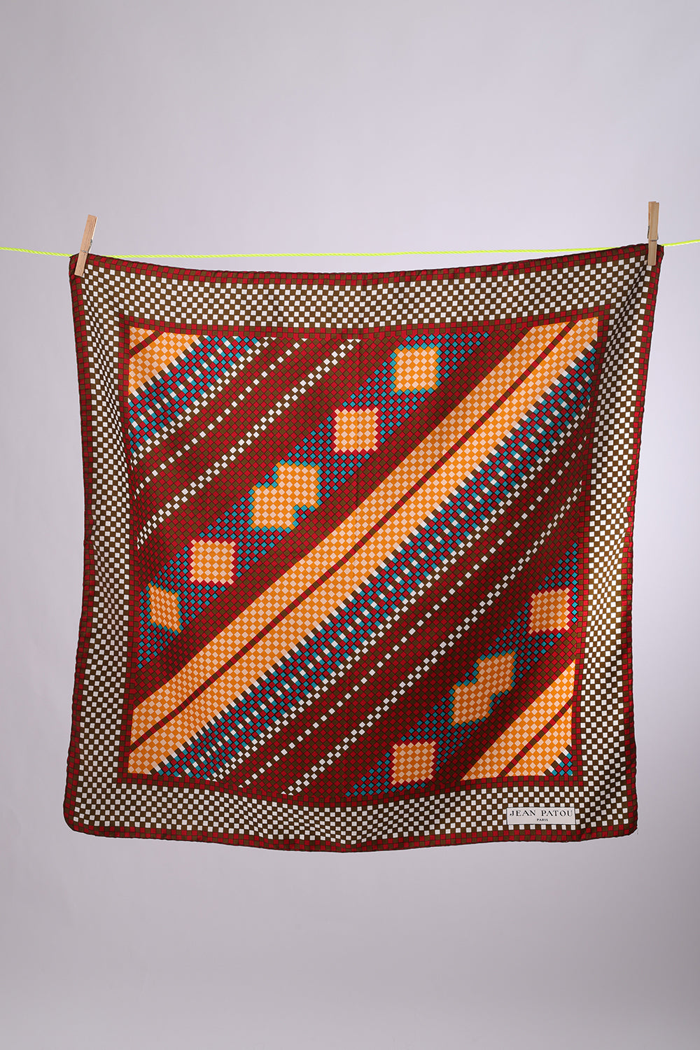 JEAN PATOU Pixelated Olive green, Burgundy, Turquoise & peach