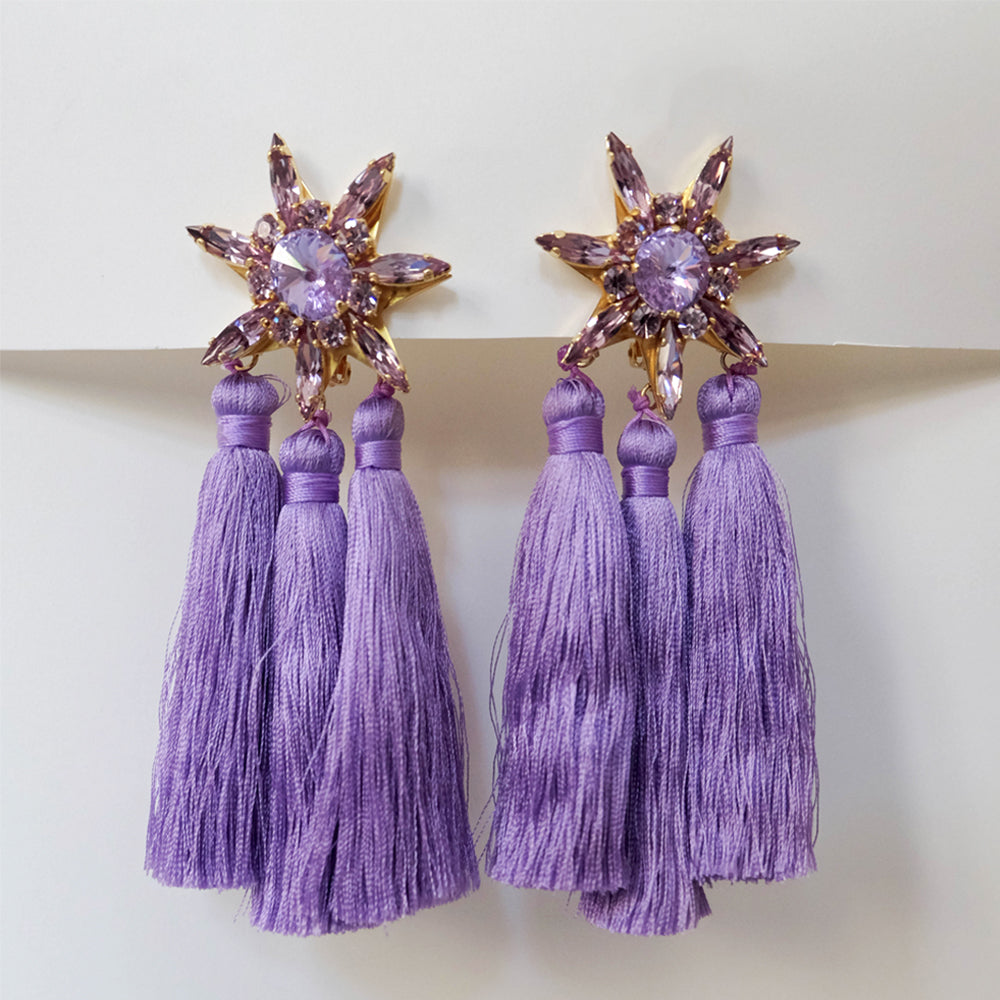 STAR Tassel Earrings Purple