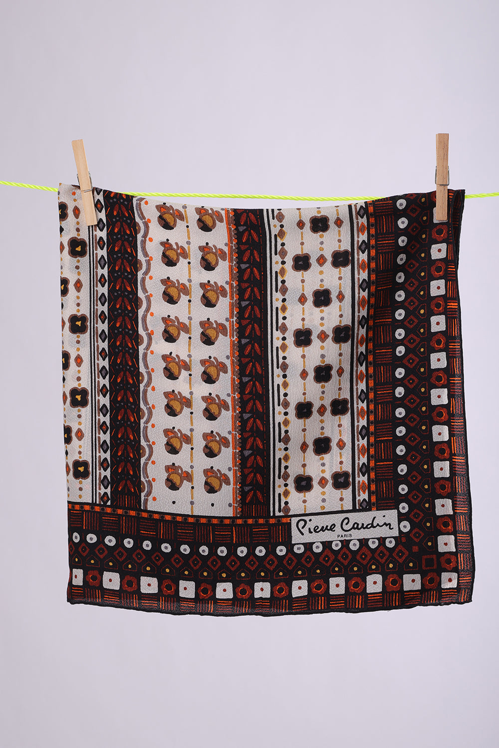 PIERRE CARDIN White with ethnic brown & orange print