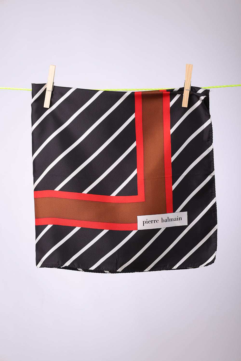 PIERRE BALMAIN - SCARF Black & white stripes with red & brown frame