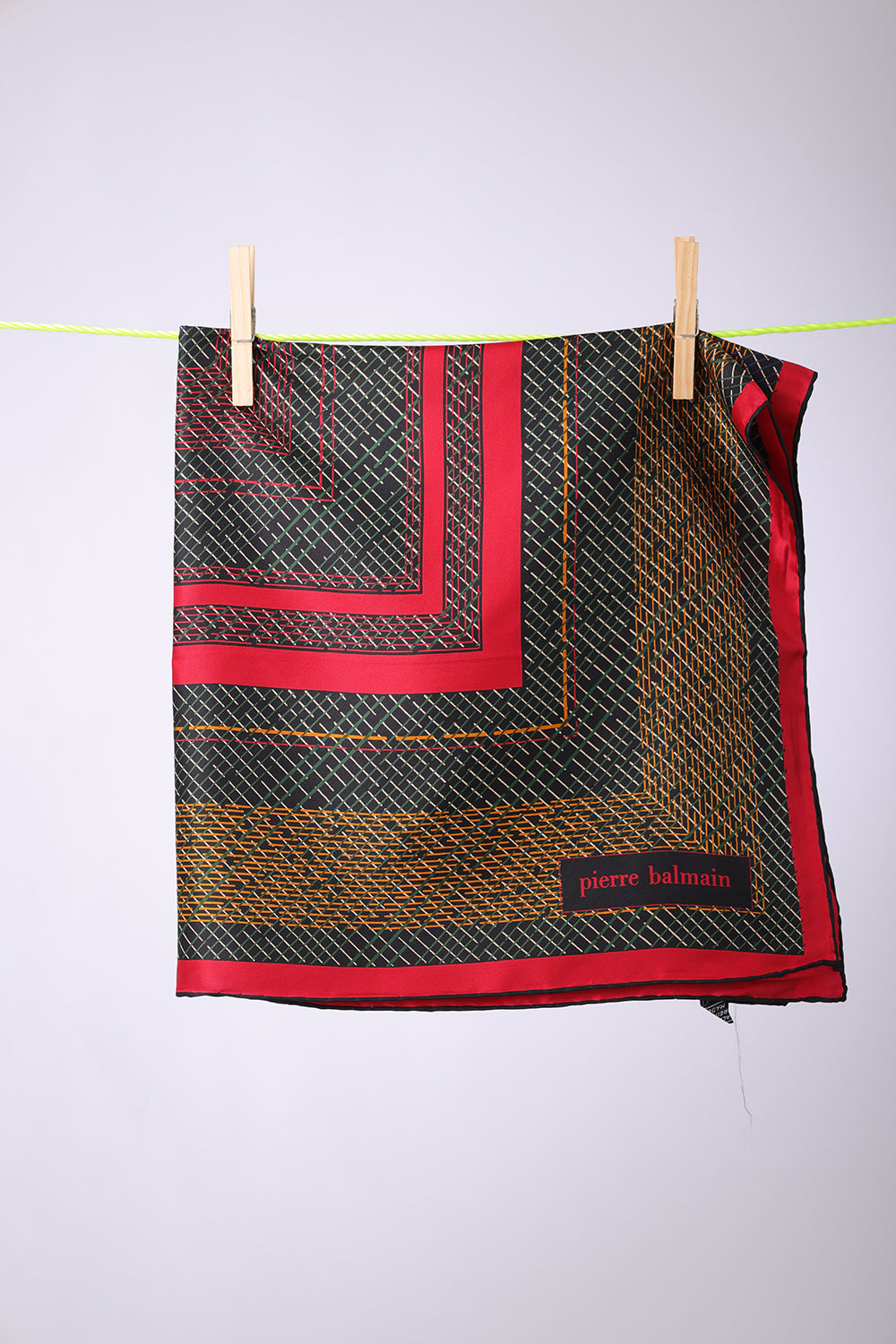 PIERRE BALMAIN - SCARF Red squares green & yellow hatches