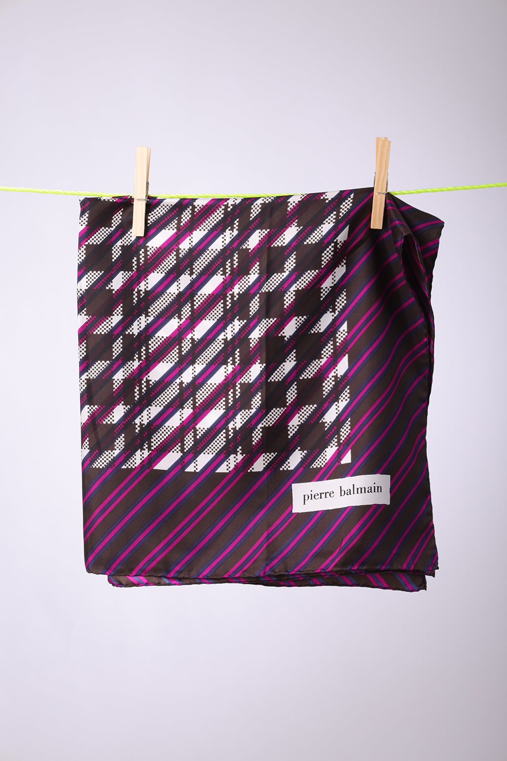 PIERRE BALMAIN - SCARF Brown, purple, navy with white squares in the middle