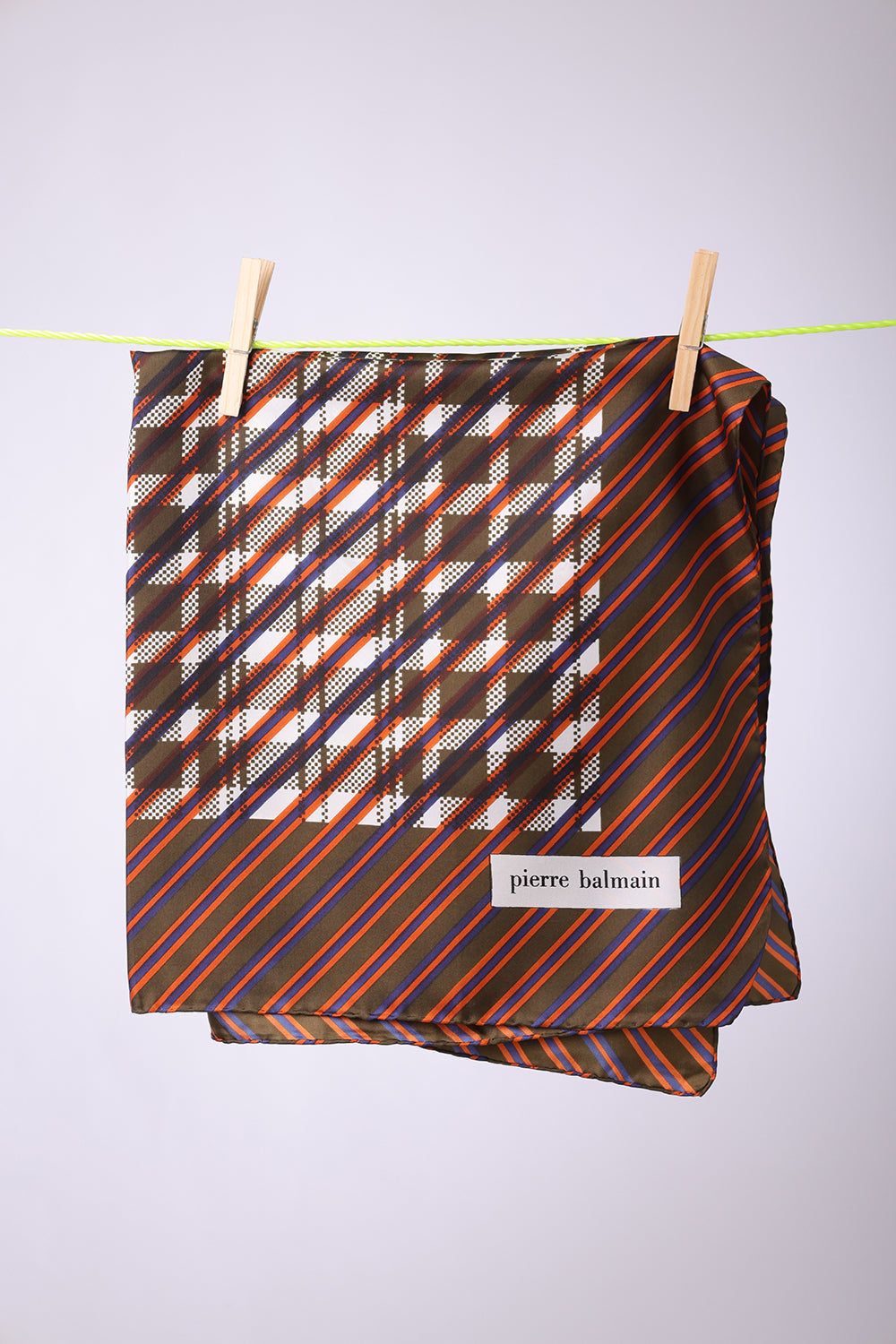 PIERRE BALMAIN - SCARF Olive, navy, orange with white squares in the middle