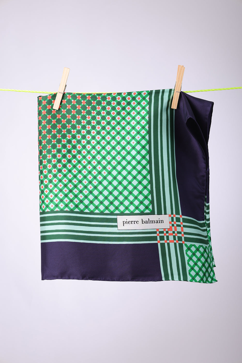 PIERRE BALMAIN - SCARF Navy, green & coral squares
