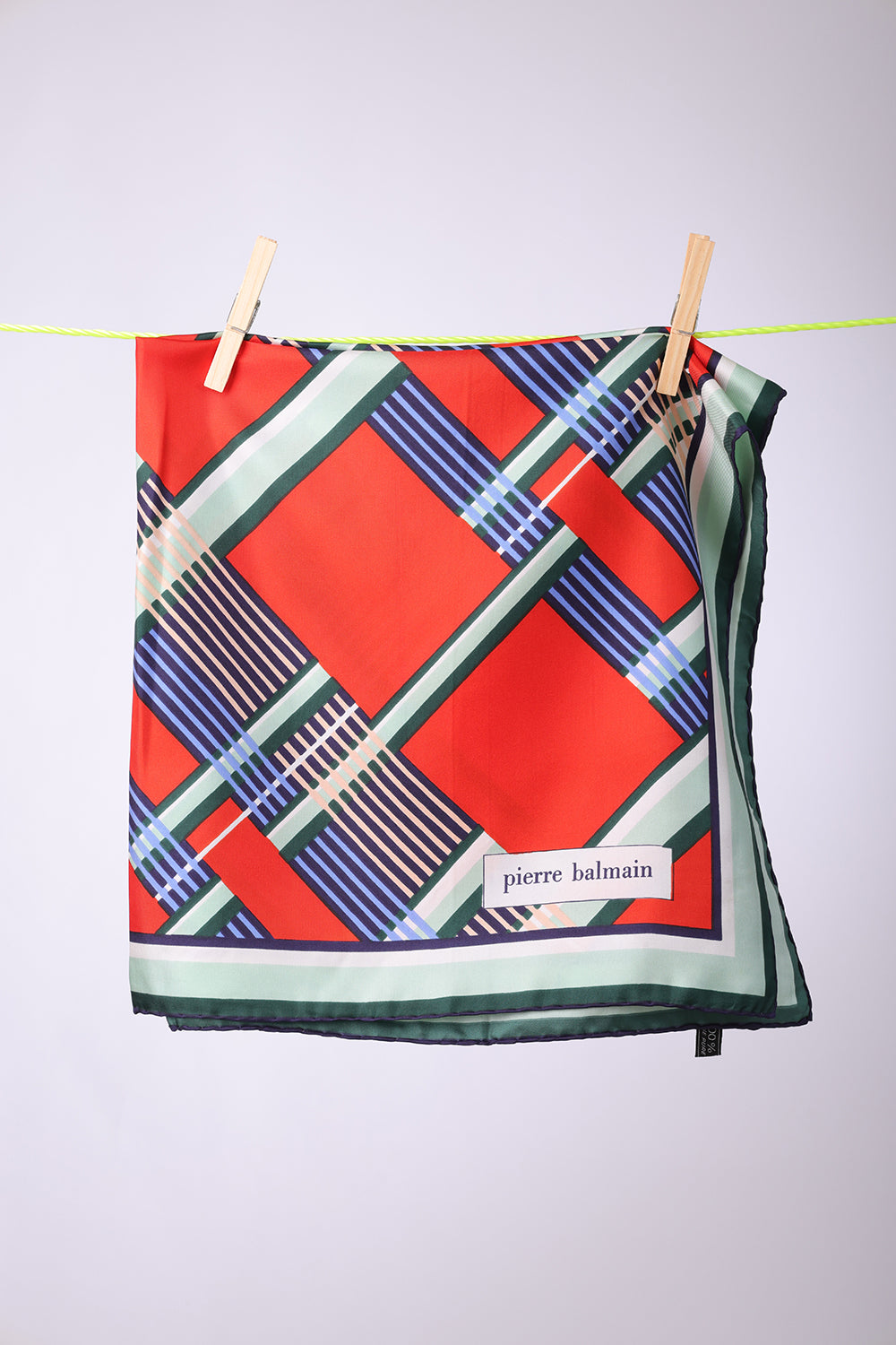 PIERRE BALMAIN - SCARF Green, aqua, blue, red, navy, peach geometric shapes