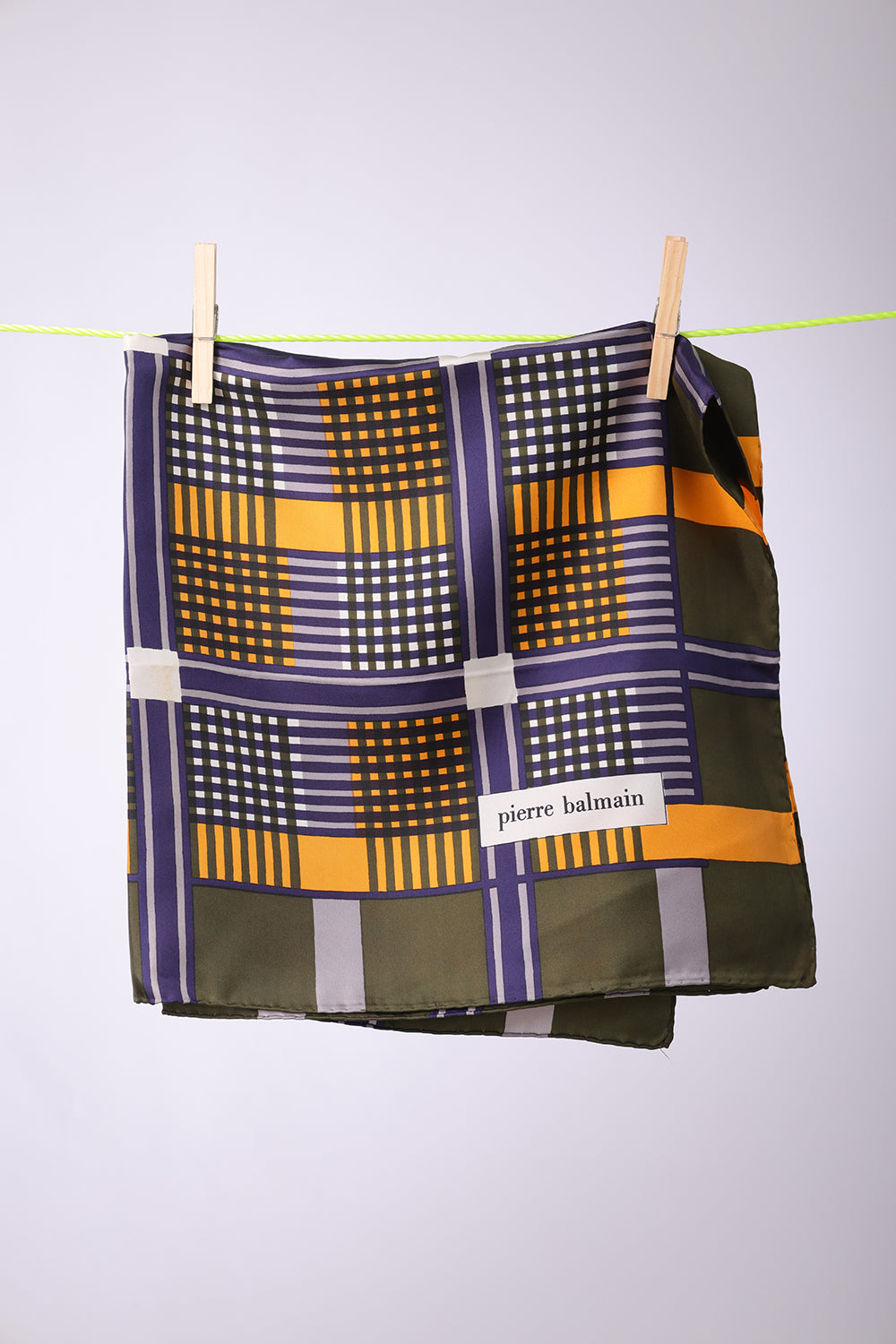 PIERRE BALMAIN - SCARF Olive, navy, mustard & white squares