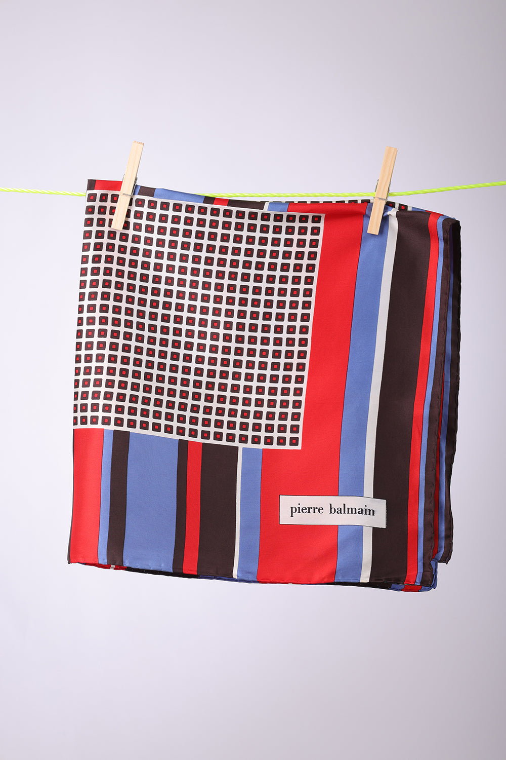 PIERRE BALMAIN - SCARF Brown, light blue, white & red with mini squares