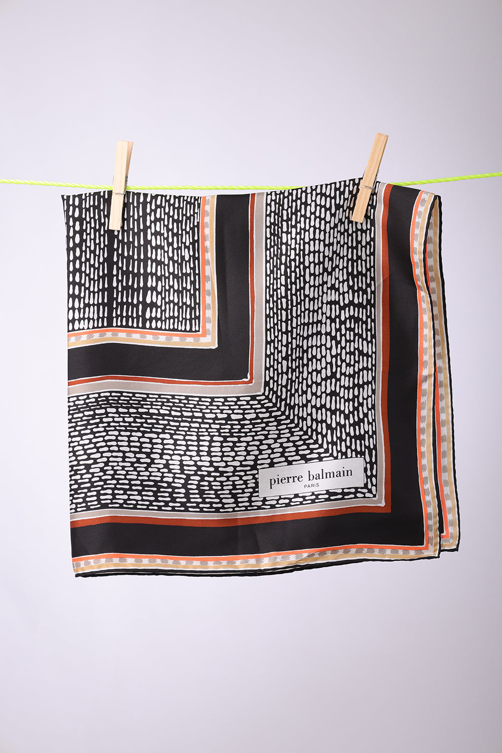 PIERRE BALMAIN - SCARF Black, brown, coral, beige with white shapes