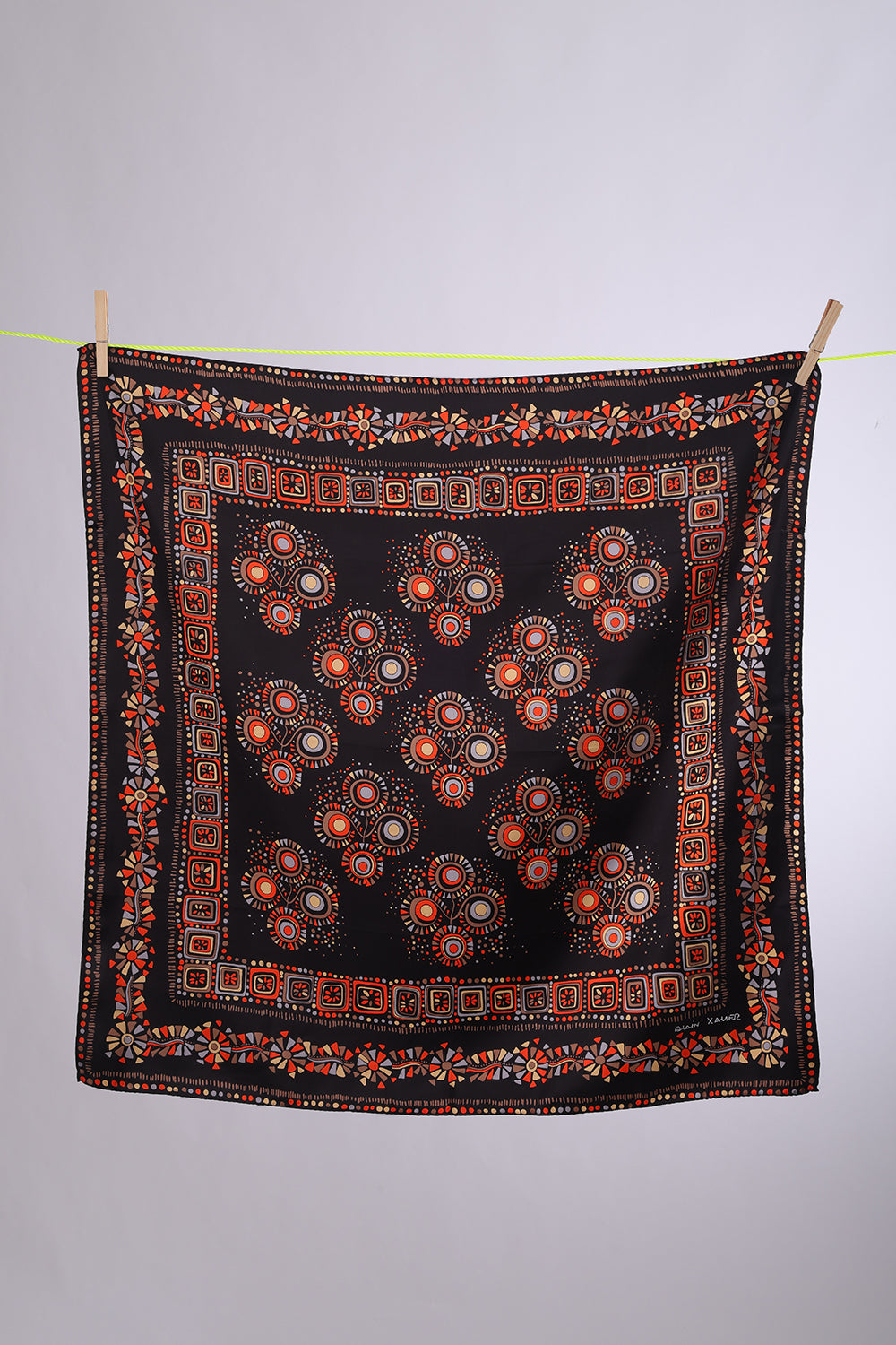 ALAIN XAVIER Black with grey, orange & beige flowers