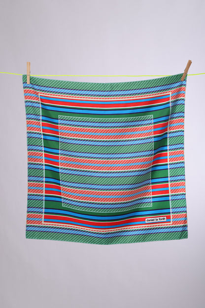 DANIEL LA FORET Truqoise, green & red stripes with white squares
