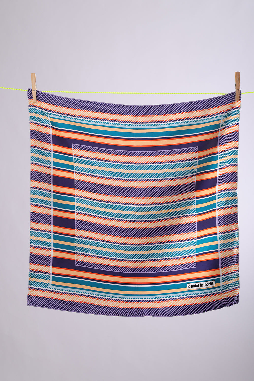 DANIEL LA FORET Coral, lilac & teal stripes with white squares