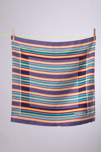 DANIEL LA FORET Coral, lilac & teal stripes with white squares