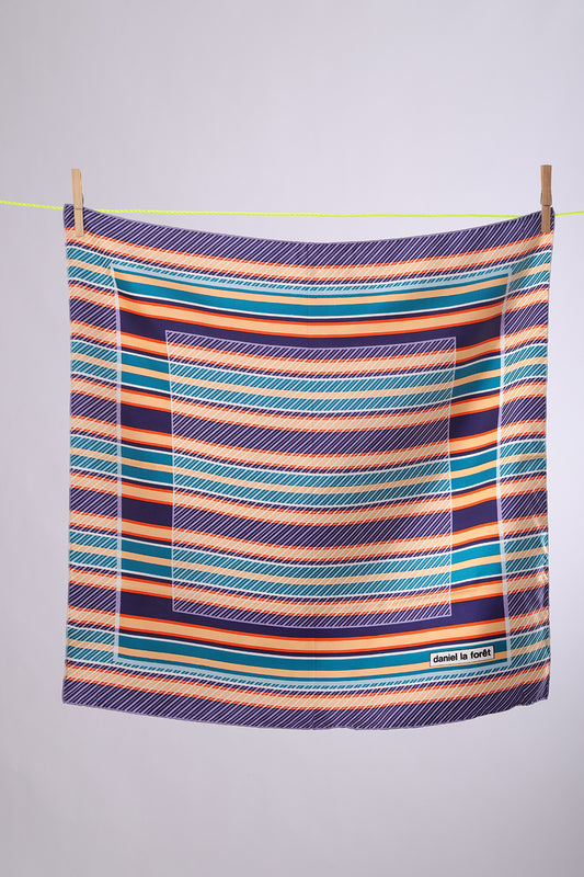 DANIEL LA FORET Coral, lilac & teal stripes with white squares