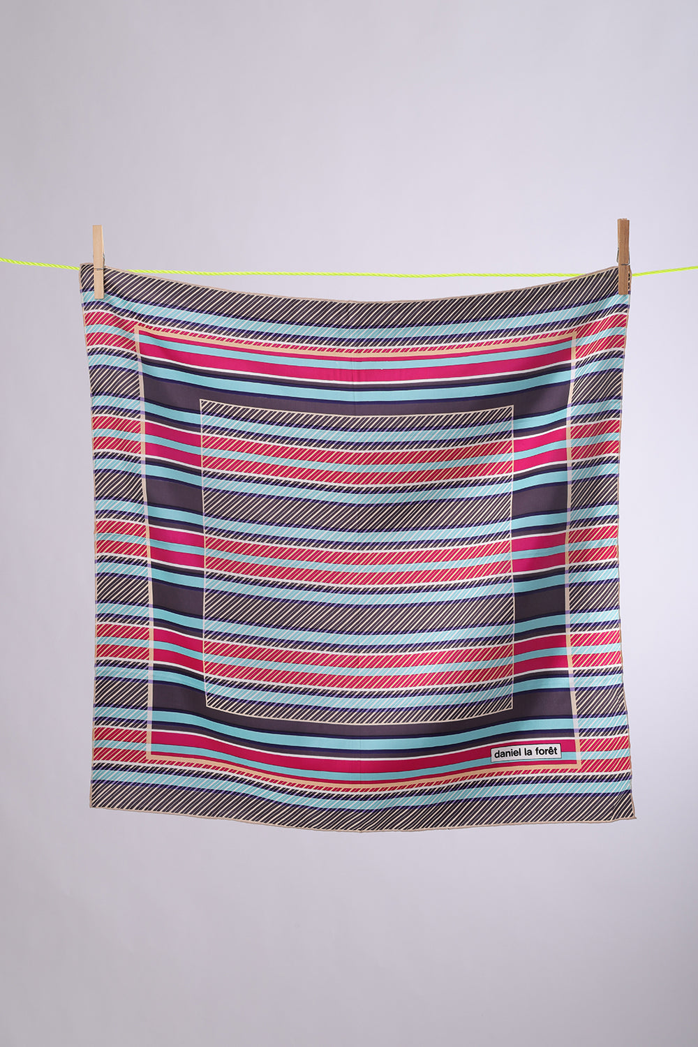 DANIEL LA FORET Turquoise, plum & grey stripes with white squares