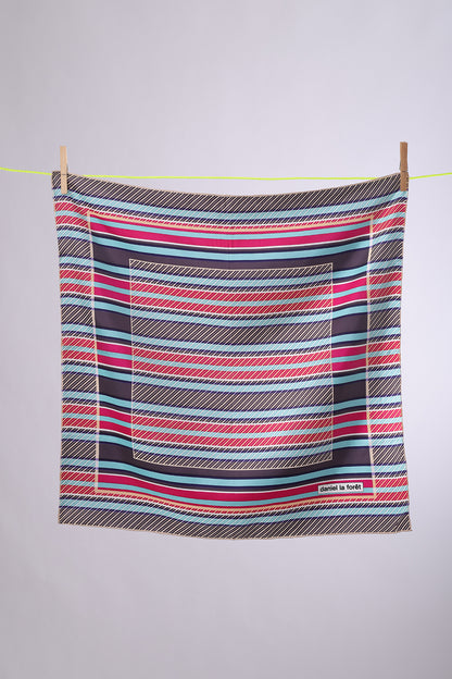 DANIEL LA FORET Turquoise, plum & grey stripes with white squares