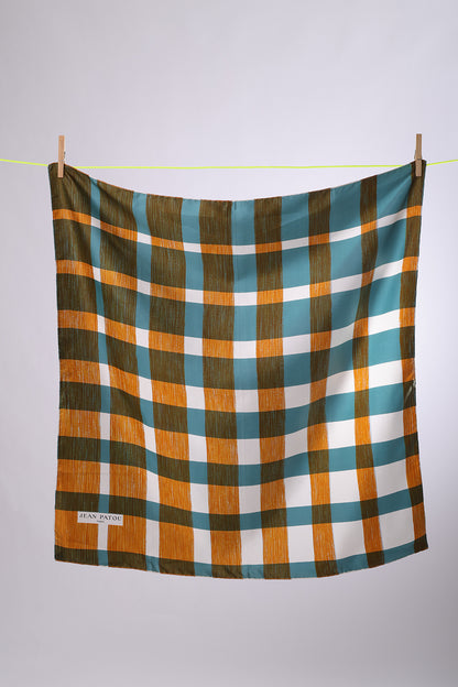 JEAN PATOU Turquoise stripes with tan paint stripes
