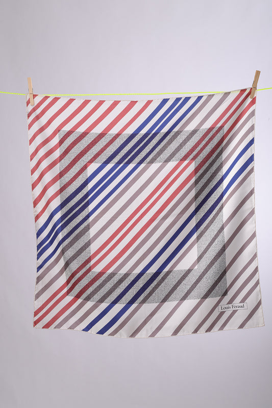 LOUIS FERAUD Cream base with Navy, grey & plum stripes