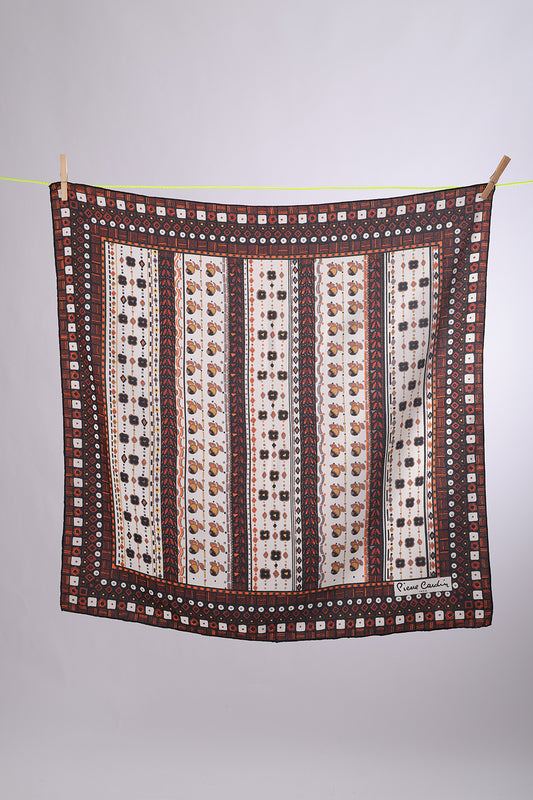 PIERRE CARDIN White with ethnic brown & orange print