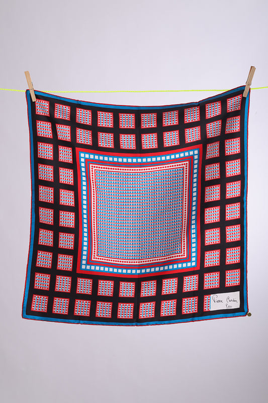 PIERRE CARDIN White base with Turquoise & red squares