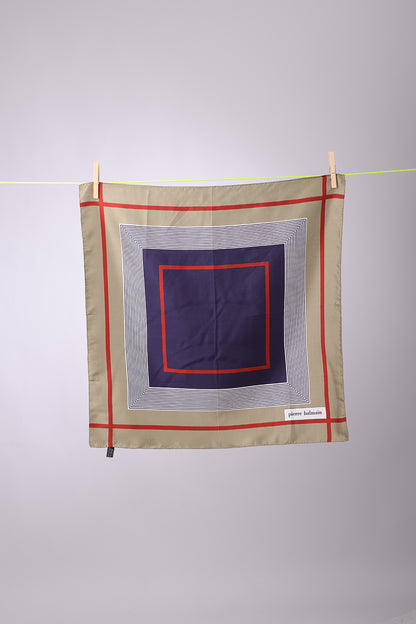 PIERRE BALMAIN - SCARF Navy, olive, burgundy & stripes squares