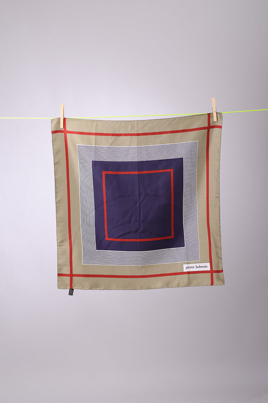 PIERRE BALMAIN - SCARF Navy, olive, burgundy & stripes squares