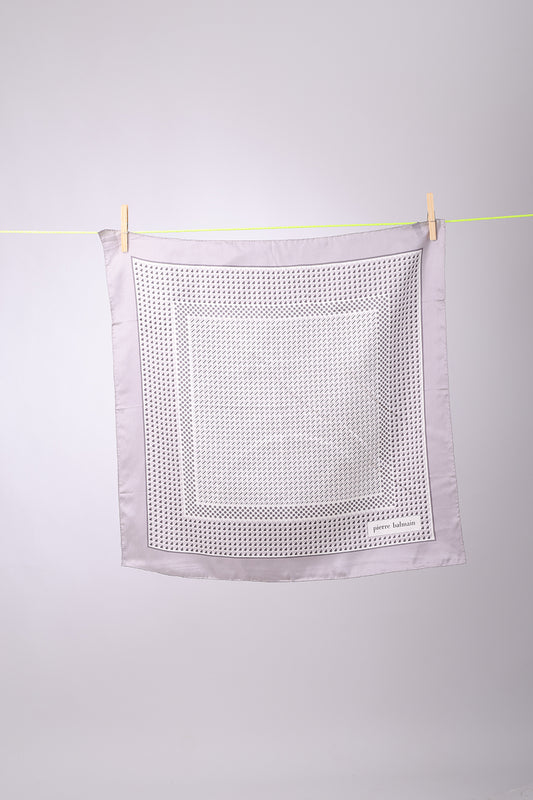PIERRE BALMAIN - SCARF Light grey with graphic grey & white shapes