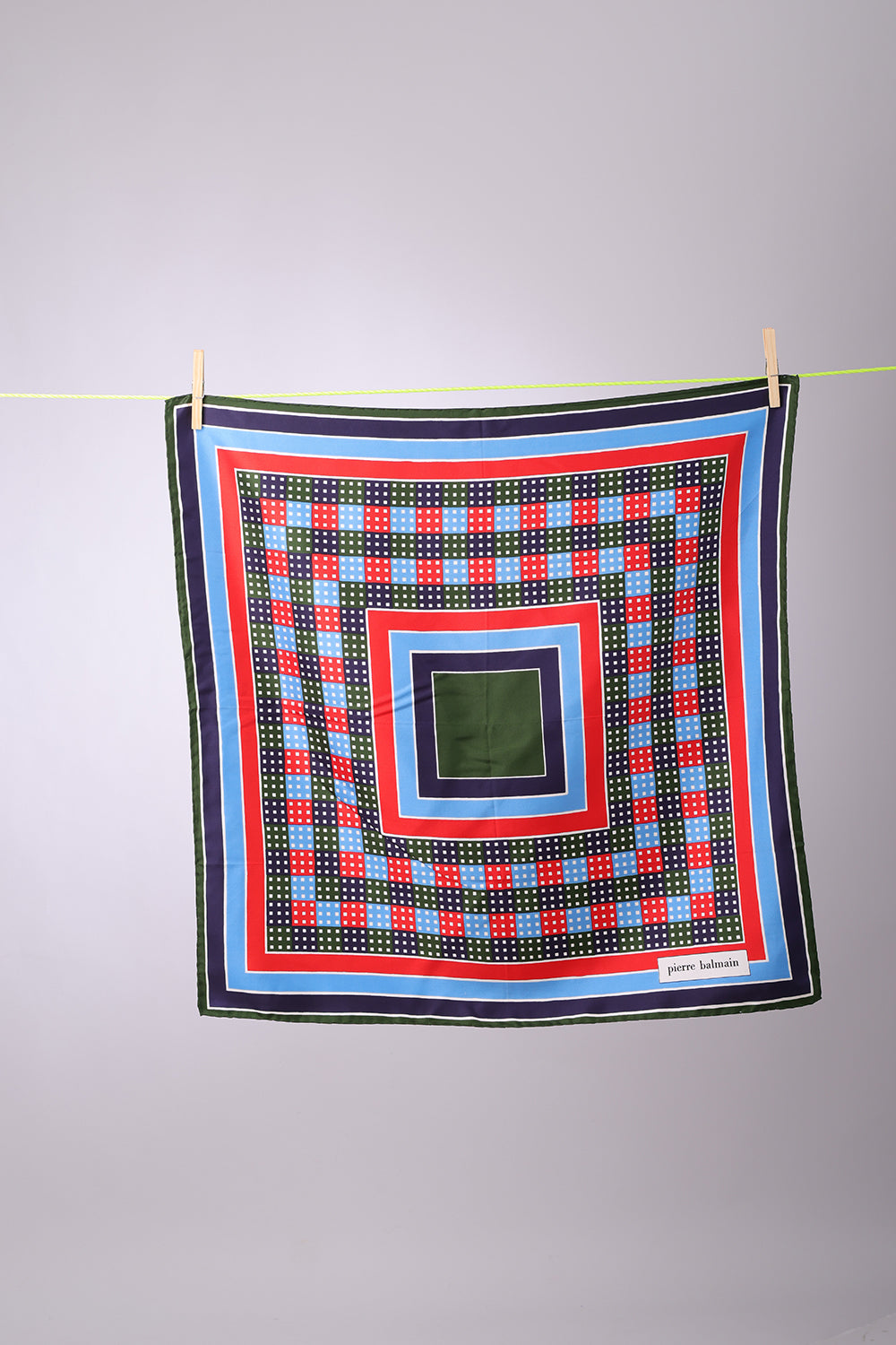 PIERRE BALMAIN - SCARF Square olive, navy, blue red with multicolored squares