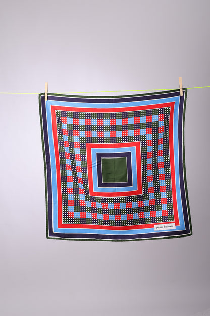 PIERRE BALMAIN - SCARF Square olive, navy, blue red with multicolored squares