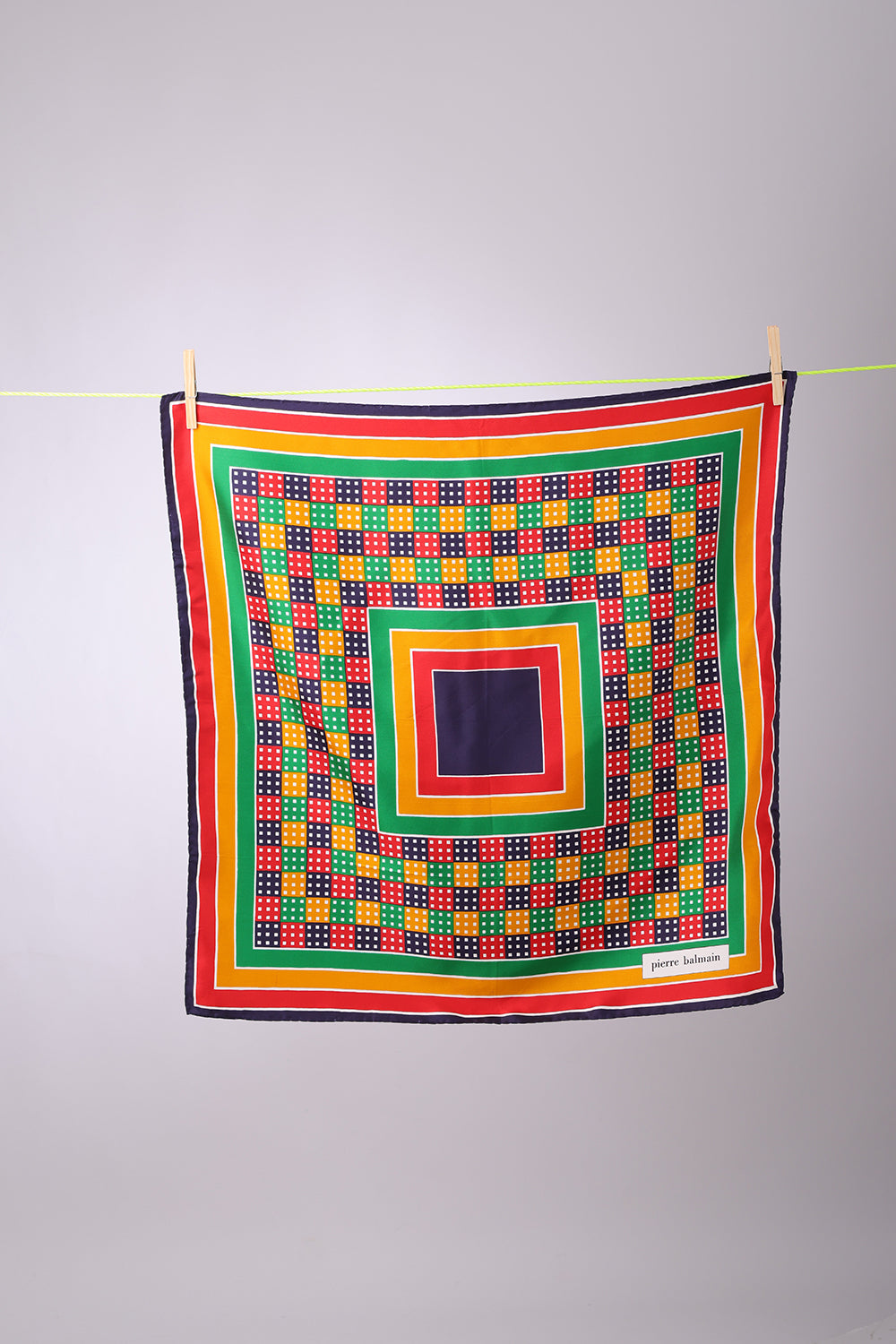 PIERRE BALMAIN - SCARF Square Navy, red, yellow, green with multicolored squares