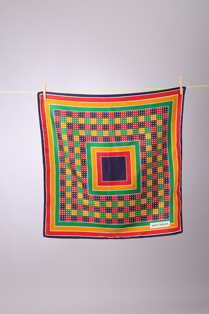 PIERRE BALMAIN - SCARF Square Navy, red, yellow, green with multicolored squares