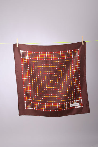 PIERRE BALMAIN - SCARF Brown, with burgundy & mustard stripes