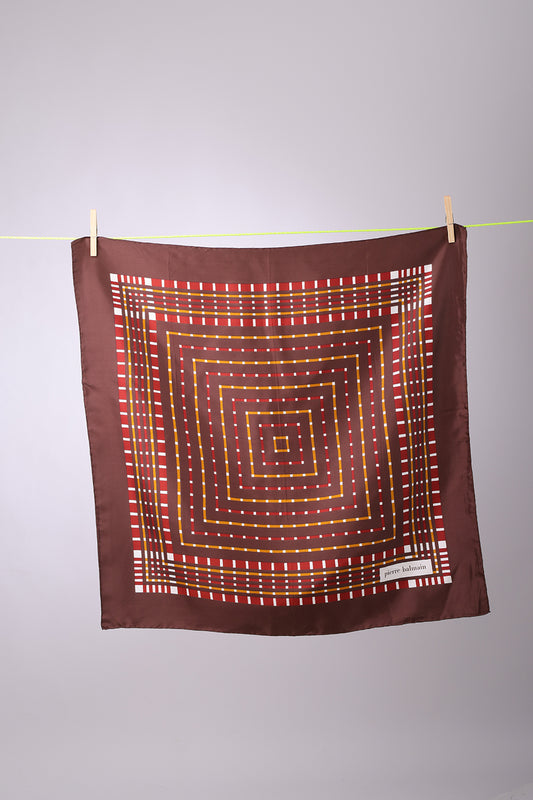 PIERRE BALMAIN - SCARF Brown, with burgundy & mustard stripes