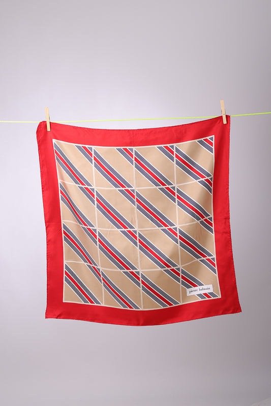 PIERRE BALMAIN - SCARF Red, Beige, navy & white  stripes