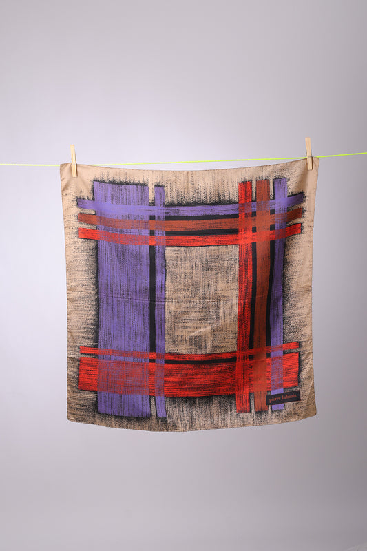 PIERRE BALMAIN - SCARF Beige with brick, purple & brown brushes