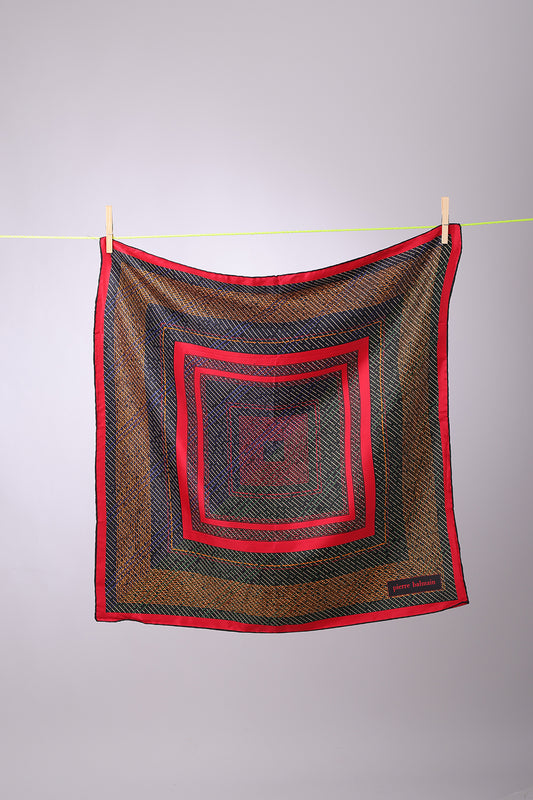PIERRE BALMAIN - SCARF Red squares green & yellow hatches