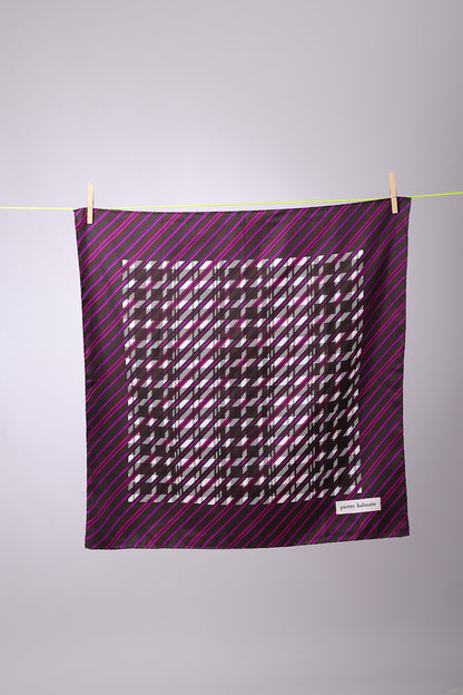 PIERRE BALMAIN - SCARF Brown, purple, navy with white squares in the middle