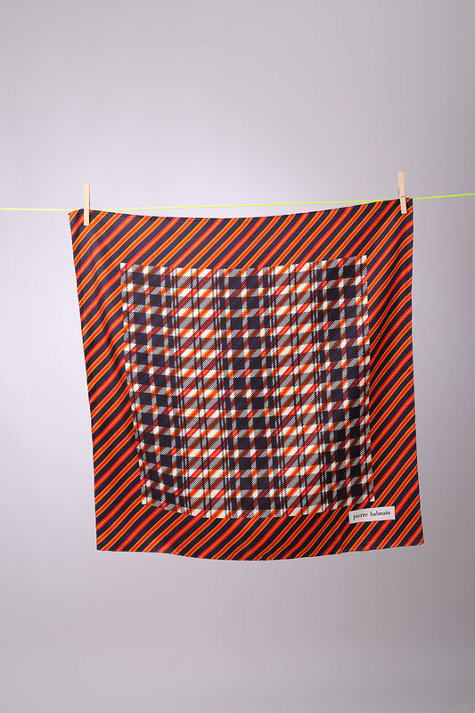 PIERRE BALMAIN - SCARF Navy, yellow, red with white squares in the middle
