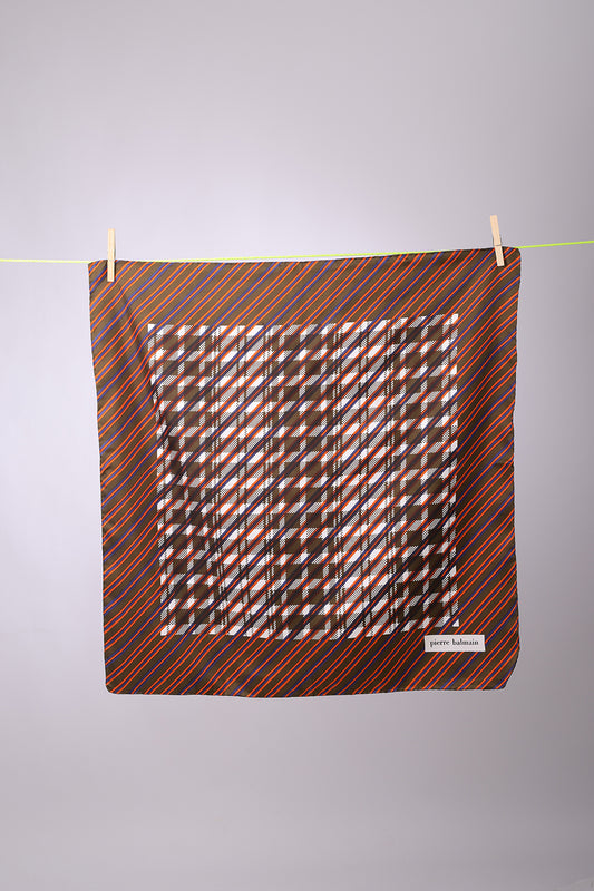 PIERRE BALMAIN - SCARF Olive, navy, orange with white squares in the middle