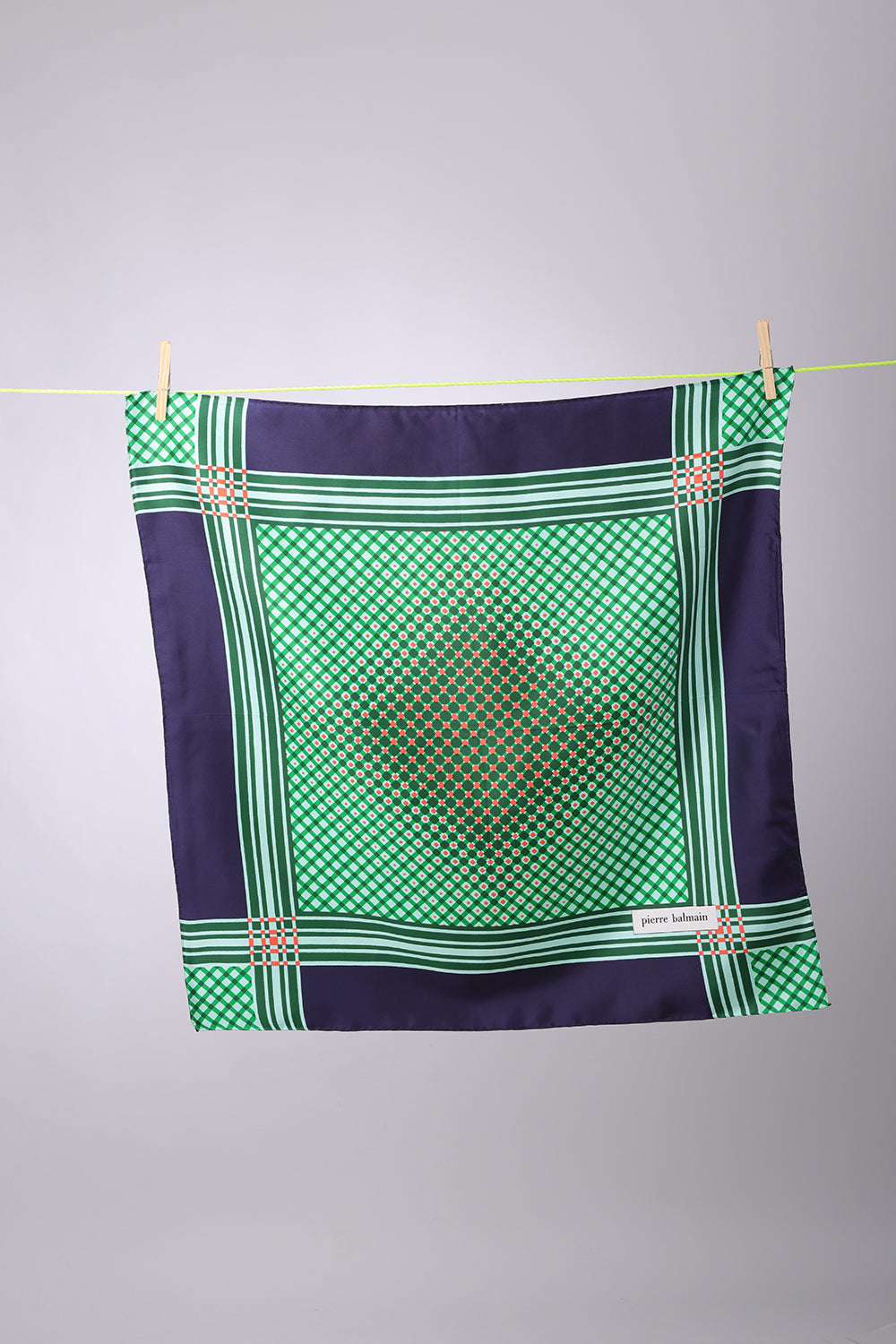 PIERRE BALMAIN - SCARF Navy, green & coral squares