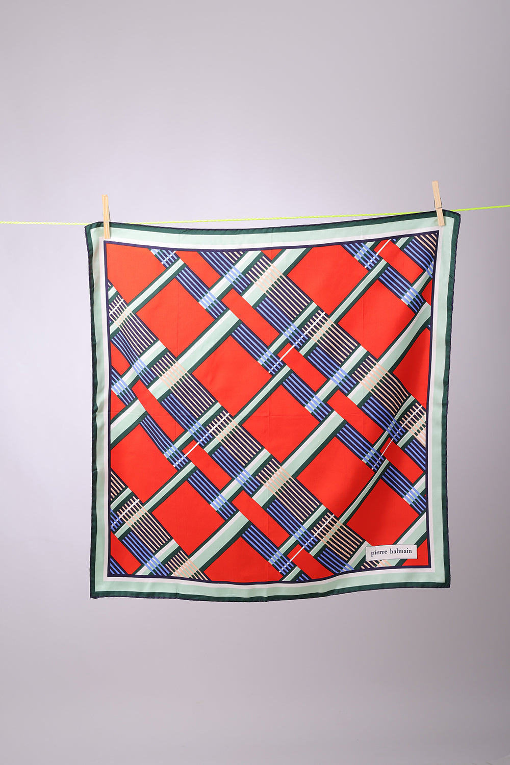 PIERRE BALMAIN - SCARF Green, aqua, blue, red, navy, peach geometric shapes