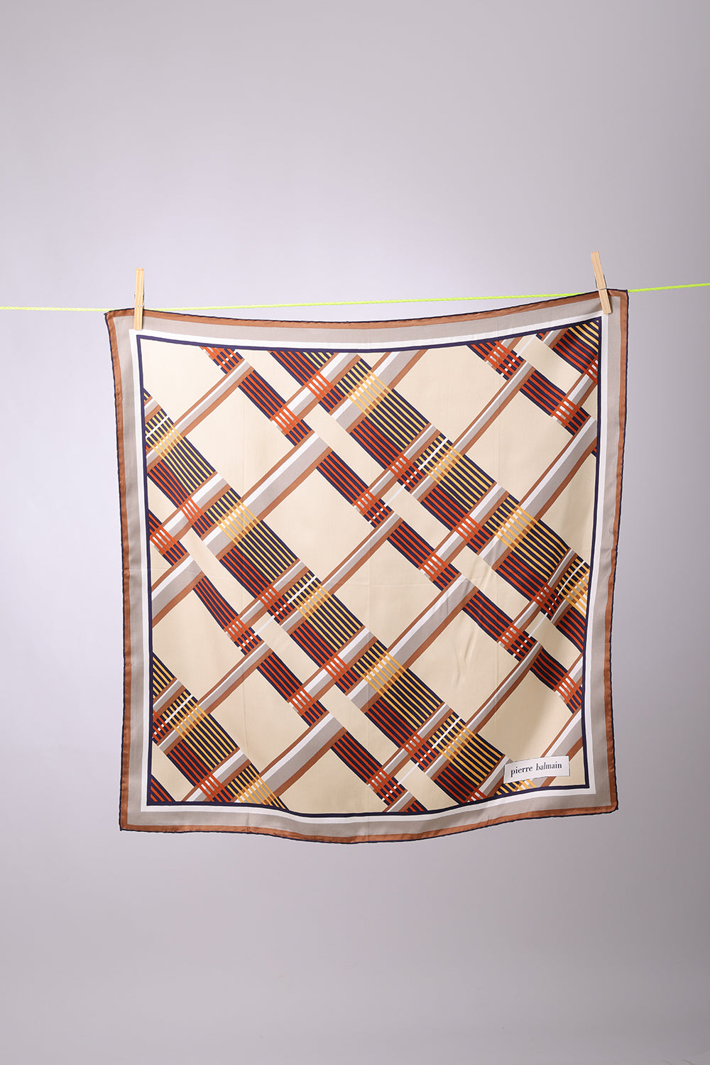PIERRE BALMAIN - SCARF Beige, brick, yellow & navy crossed stripes
