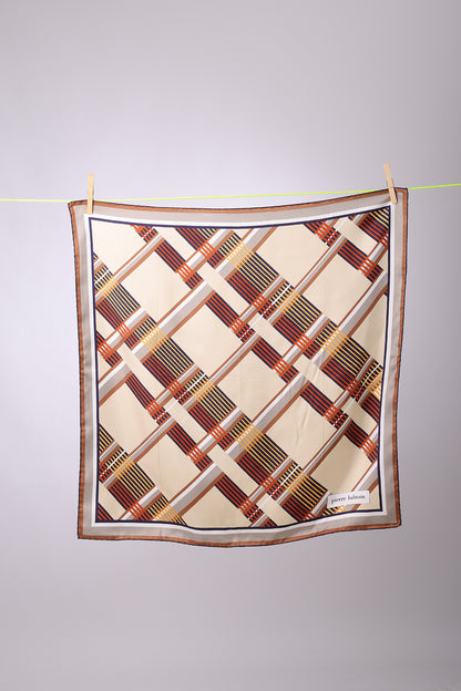 PIERRE BALMAIN - SCARF Beige, brick, yellow & navy crossed stripes