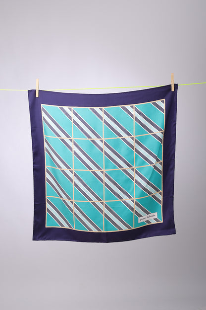 PIERRE BALMAIN - SCARF, Navy, turquoise , gold & white crossed stripes