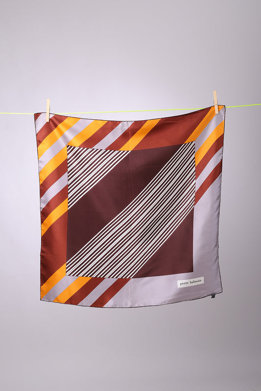 PIERRE BALMAIN - SCARF Silver, brown, orange & white stripes