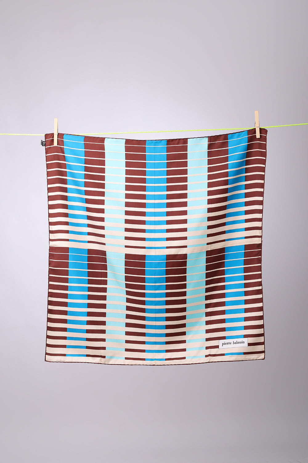 PIERRE BALMAIN - SCARF Brown, turquoise, light blue & beige stripes