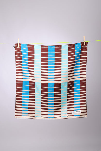 PIERRE BALMAIN - SCARF Brown, turquoise, light blue & beige stripes