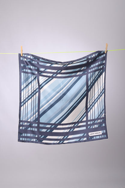 PIERRE BALMAIN - SCARF Grey, light blue & white stripes