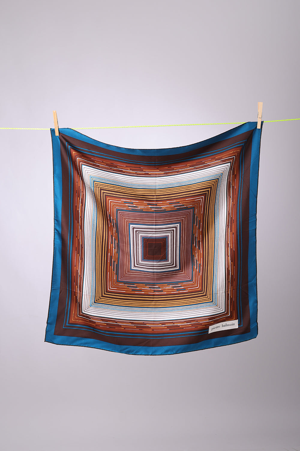 PIERRE BALMAIN - SCARF Petrol, Brown, beige & white stripes