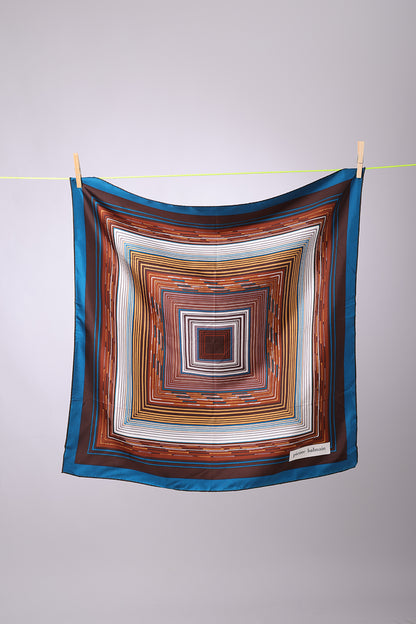 PIERRE BALMAIN - SCARF Petrol, Brown, beige & white stripes
