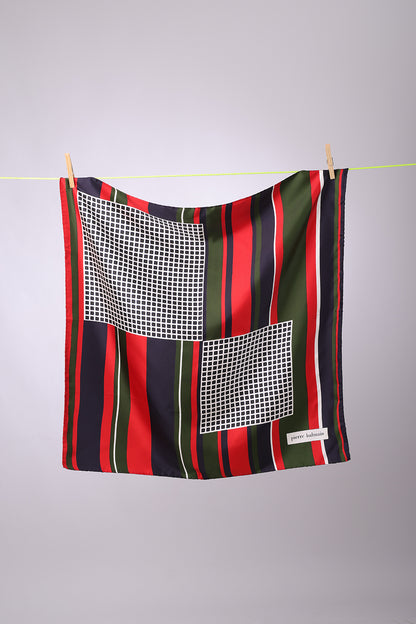PIERRE BALMAIN - SCARF Red, navy & olive stripes